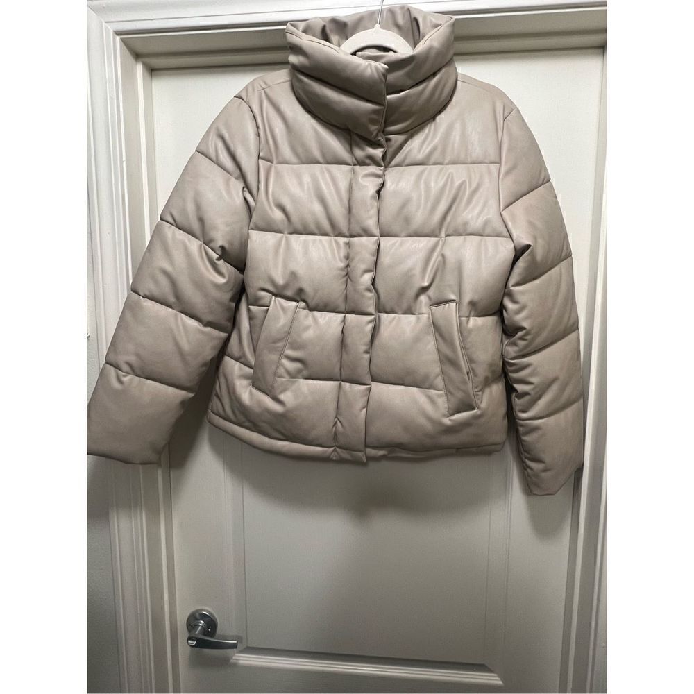 7 for All Mankind Faux Leather Puffer Jacket in Tan Size M